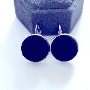 Black Velvet Fabric Button Stainless Steel Earrings, NWT, Handmade, Unworn